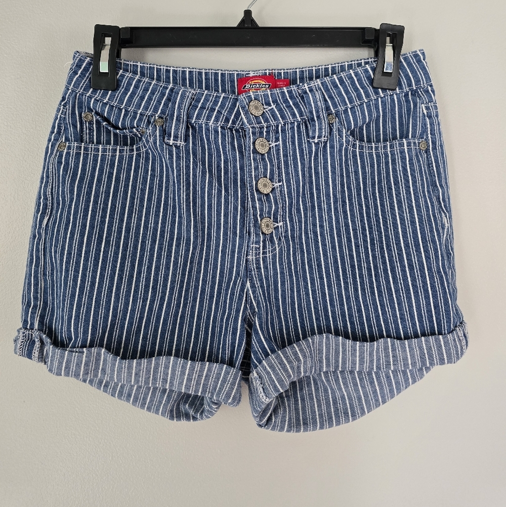 Dickies Blue And White Striped Denim Women's Shorts Size 5/27 Vguc